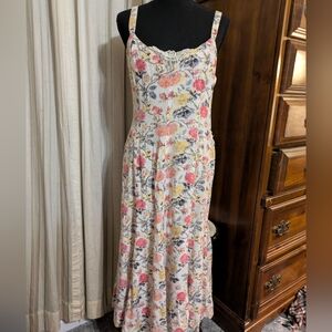 Cream Floral Maxi Dress with Pink & Yellow Flowers